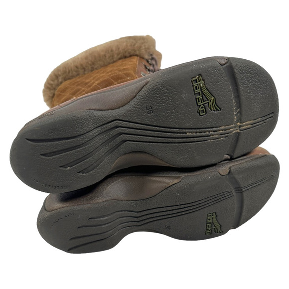 Dansko Kassidy Winter Boots Womens 5.5 6 EUR 36 Brown Leather Lace Up Fur - Picture 6 of 8